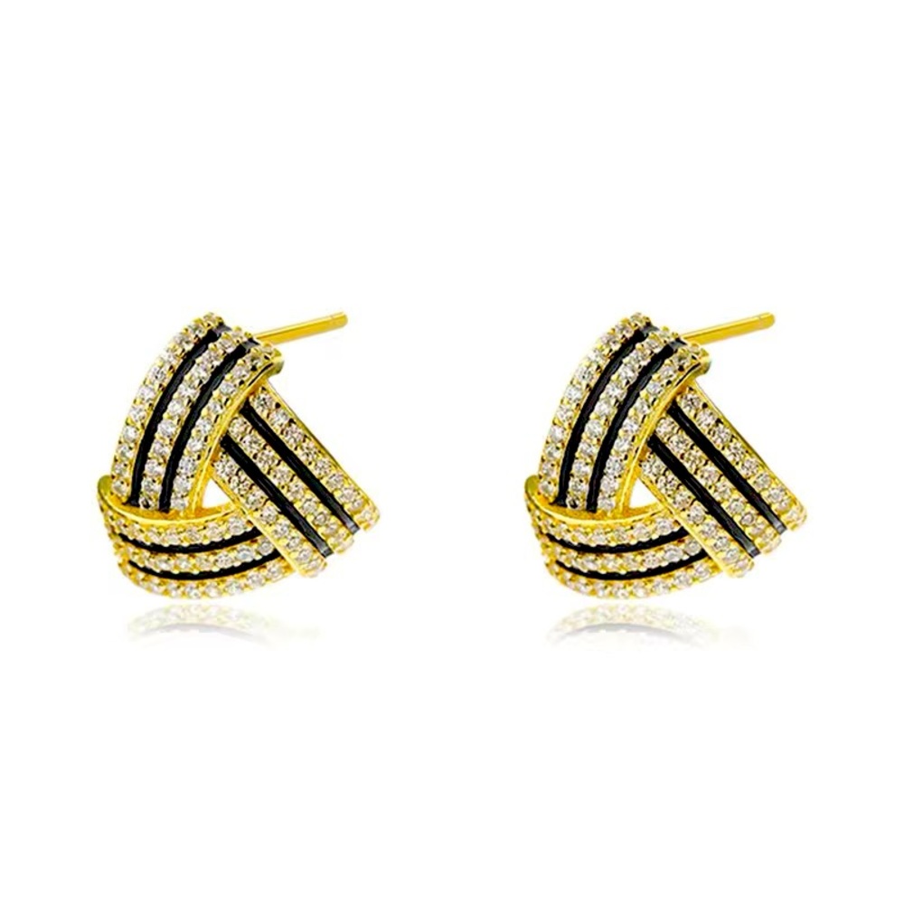 Gold 925 sterling silver dainty earrings with cubic zirconias and black accents.
